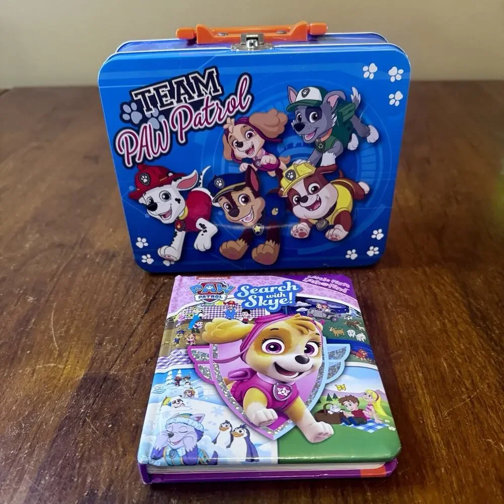 Paw Patrol Metal Lunch Box Tin Handle “Search With Skye” Board Book Nickelodeon
